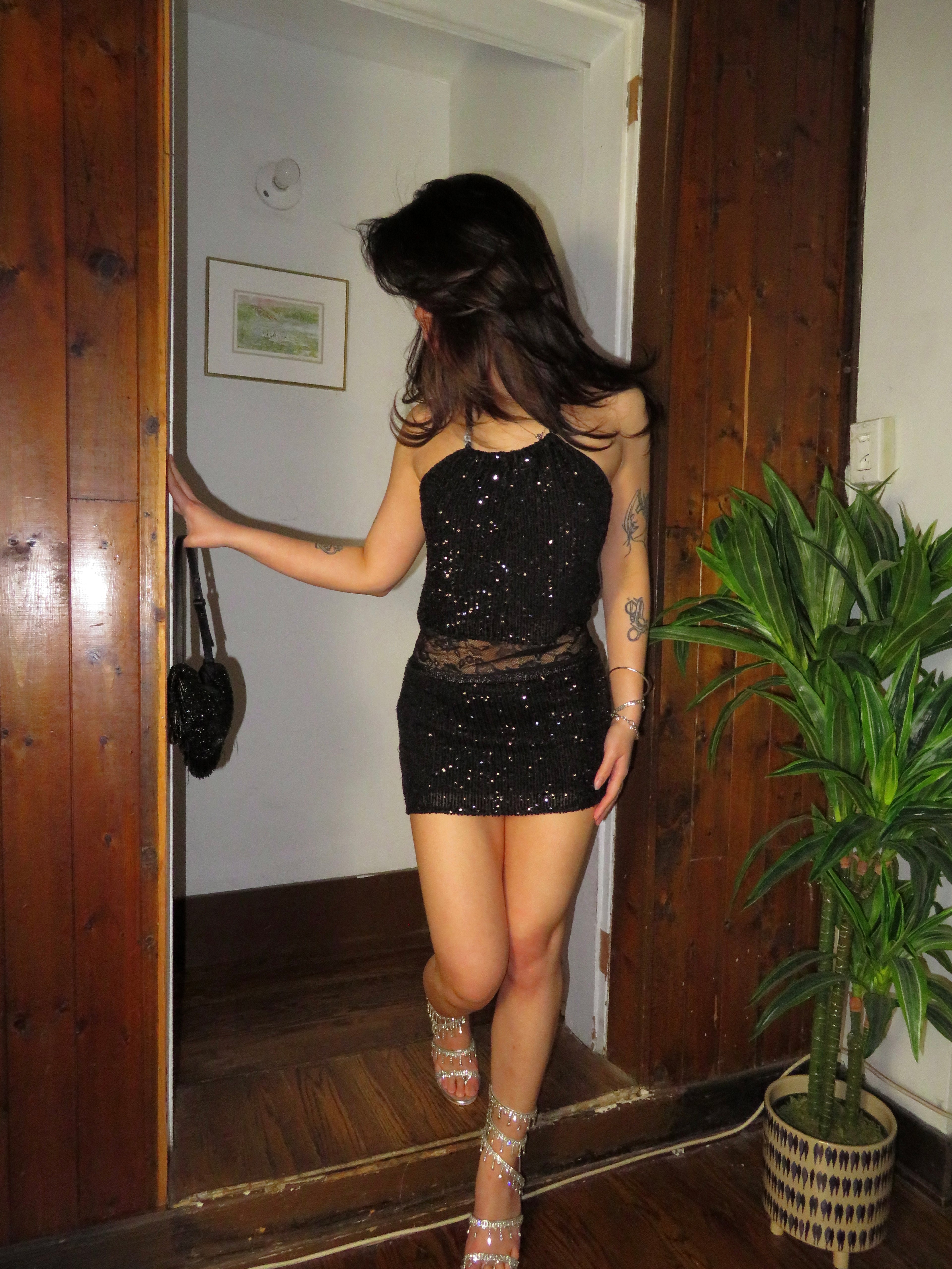 Sequin Lace Backless Mini Dress